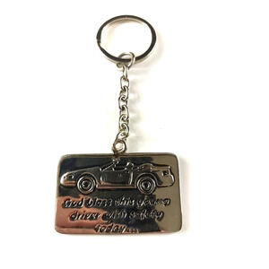God Bless This Young Driver Silver Tone Keychain